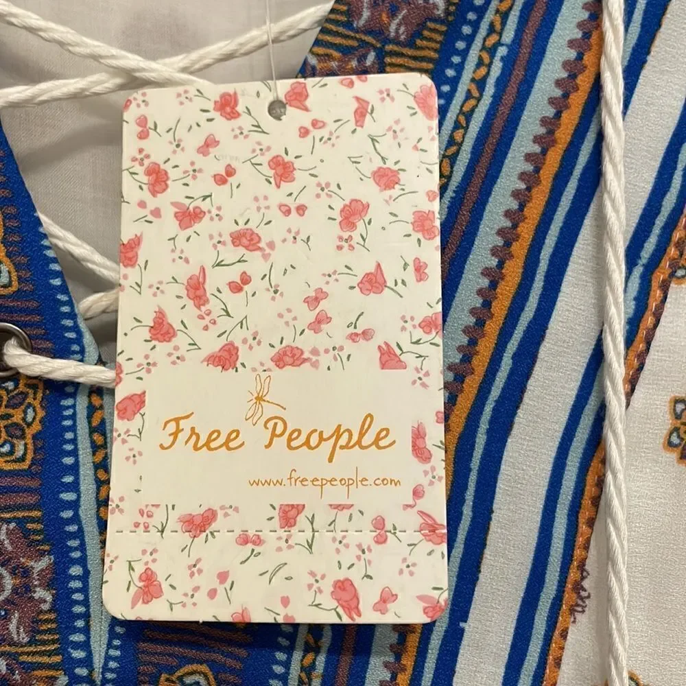 Free People Rain Shine Printed Lace-Up Swing Dress, NWT